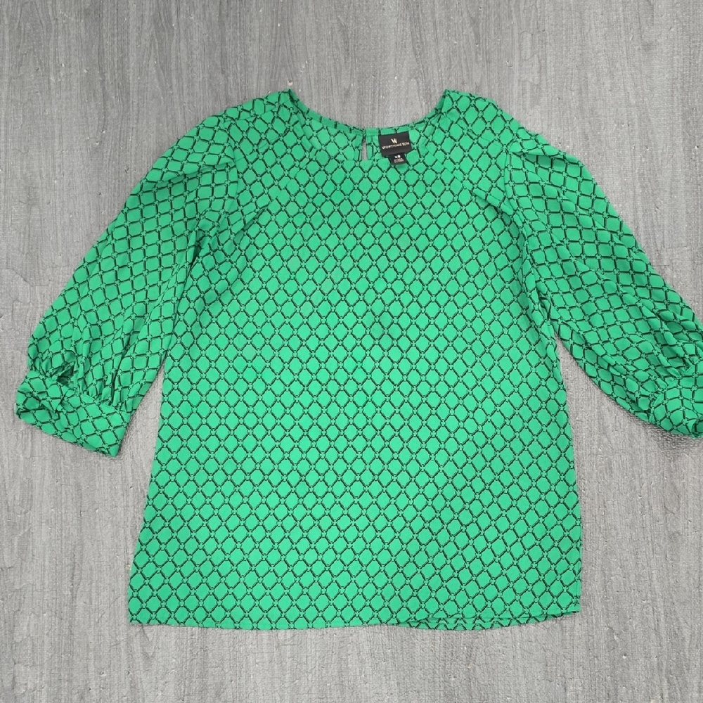 Worthington Vibrant Green Patterned Blouse Size XS